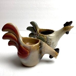 Yankee Candle Rooster Figurine Candle & Tea Light Holder Glazed Ceramic-Lot of 2